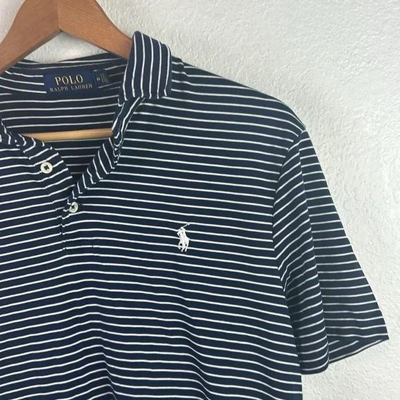 POLO RALPH LAUREN Classic Striped Collared 3-Button Shirt Short Sleeve Striped M - Picture 2 of 6